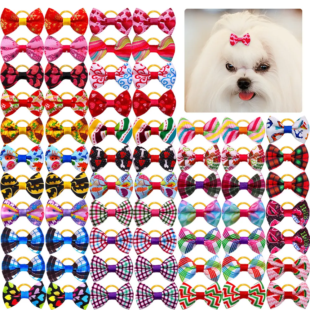 10/20/30/40Pcs Dog Bow With Rubber Dog Hair Accessories Handmade Movable Puppy Bows For Dogs and Cats Cute Pet Accessories