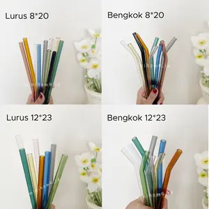 Sedotan Kaca Borosilicate Lurus Bengkok Smoothies Boba Bening Transparan Pyrex Reusable Eco Friendly