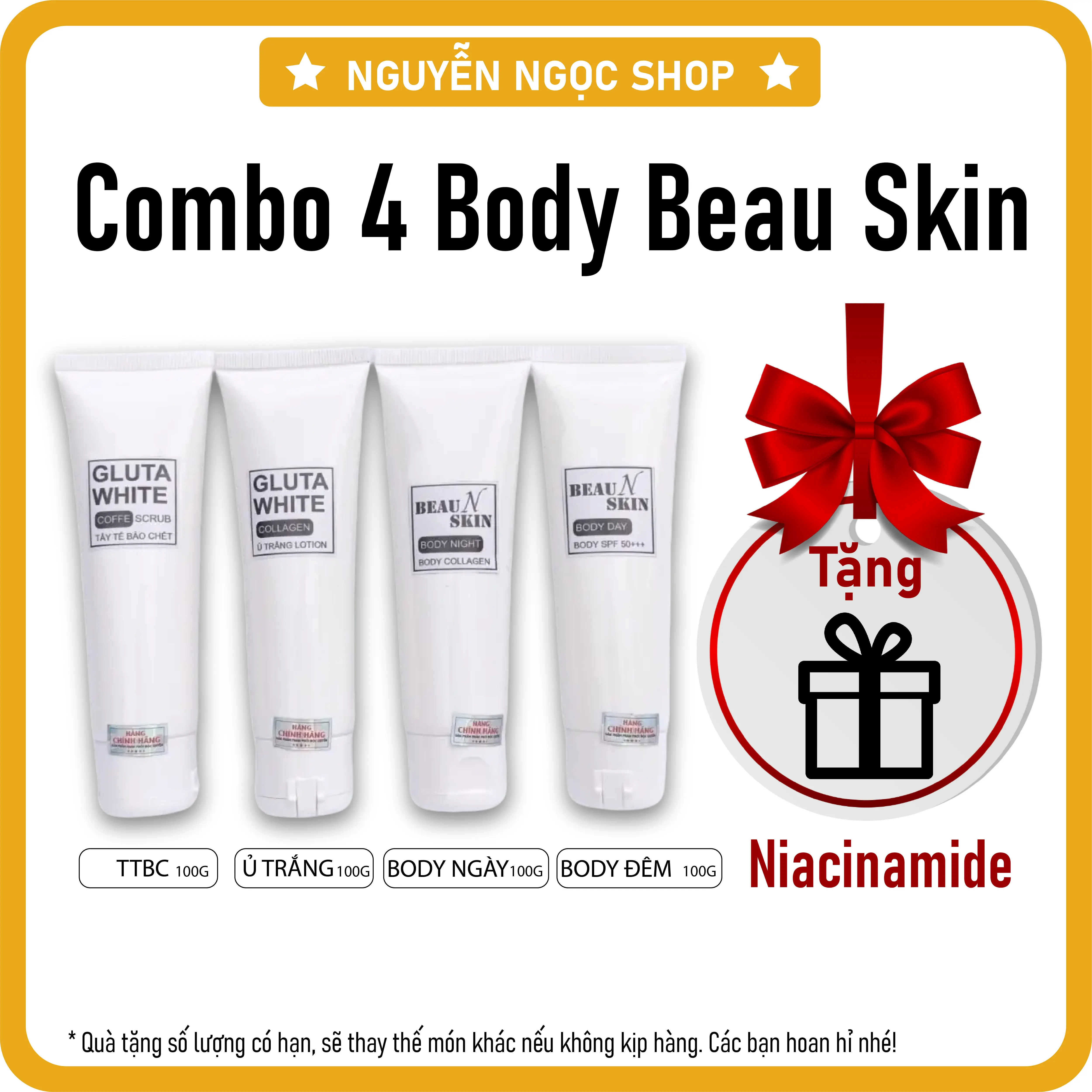 Combo 400gr 4 món chăm sóc Body Beauskin Ngày Đêm Ủ trắng ẩy Tế Bào Chết Body Chống nắng ngày Body Dưỡng Sáng đêm Skincare Collagen Cạo Râu