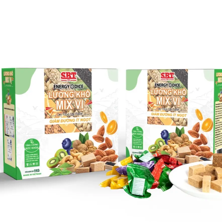 Hộp 1Kg Lương Khô Mini Sbt Mix 13 Vị Ngũ Cốc Và Trái Cây Tươi Siêu Ngon