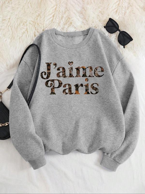 Women's Letter Print Round Neck Sweatshirt, Casual Long Sleeve Crew Neck Pullover for Daily Wear, Ladies Clothes for All Seasons 4