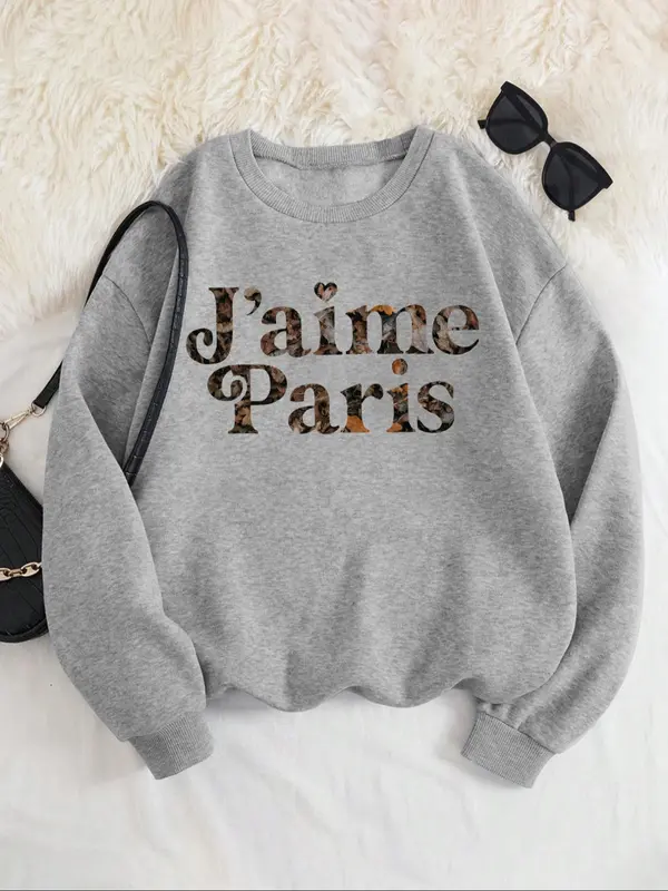 Women's Letter Print Round Neck Sweatshirt, Casual Long Sleeve Crew Neck Pullover for Daily Wear, Ladies Clothes for All Seasons 4