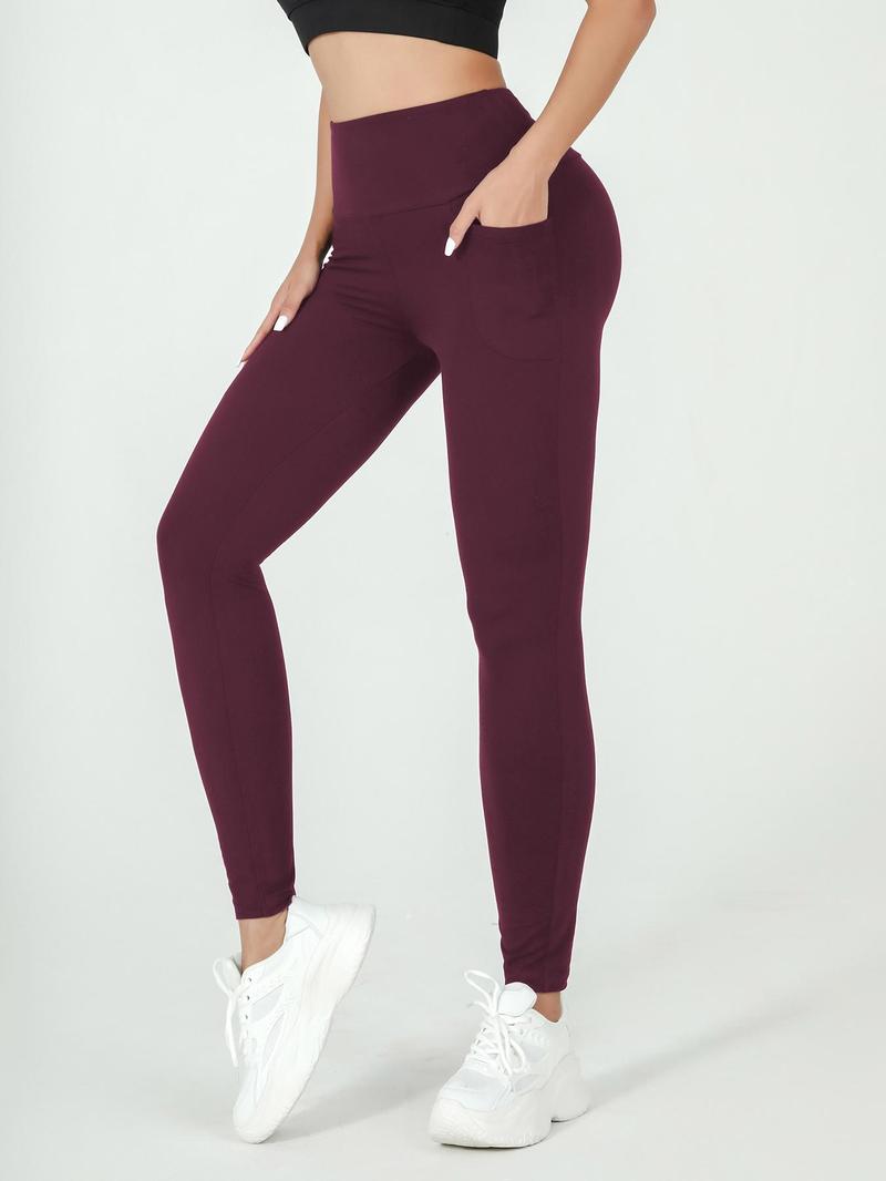 Product Introduction of Women's Plain High Waist Pocket Leggings, Casual Comfy Wide Waistband Skinny Pants for Indoor Outdoor Wear, Women's Bottoms for All Seasons 2