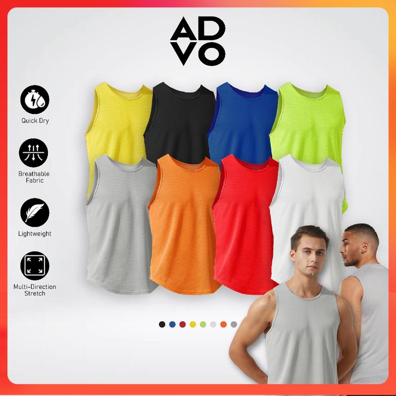 ADVO Microfiber Singlet Men Jersey Round Neck T shirt Short Sleeve Baju Jersi Lelaki Plain Unisex Quick Dry Baju Sukan Sleeveless Black Clothing Green Grey Sport Yellow Red Orange Blue Outdoor White