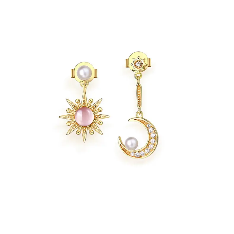 Hoa Tai Ngọc Trai Xingyue, Thiết Kế Bất Đối Xứng Pha Lê Hồng Topaz, Phong Cách Duyên Dáng, Dễ Phối Đồ