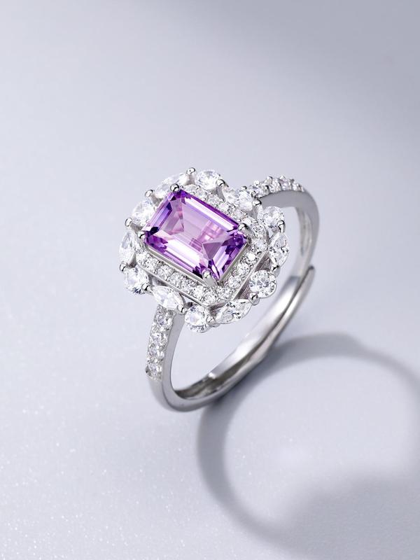 S925 Sterling Silver Natural Amethyst Ring, Elegant Adjustable Ring for Women, Fashion Jewelry for Party, Daily Decor, Trendy All-match & Exquisite Jewelry for Birthday Gift 5