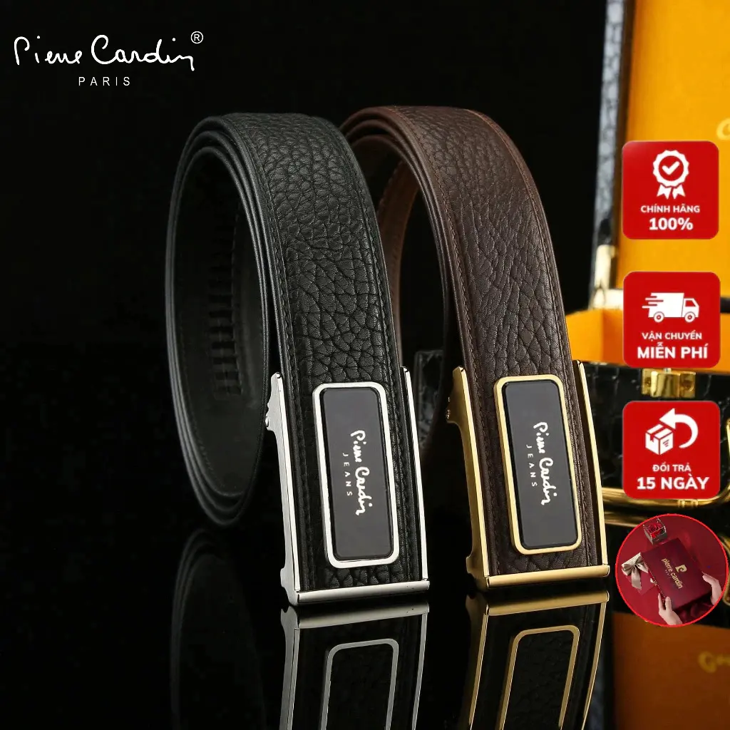 Thắt Lưng Nam Da Hoẵng Cao Cấp Luồn Trong Giấu Dây, Dây Nịt Nam Hàng Hiệu Pierre Cardin , Khóa Tự Động Hợp Kim Titan VIP129