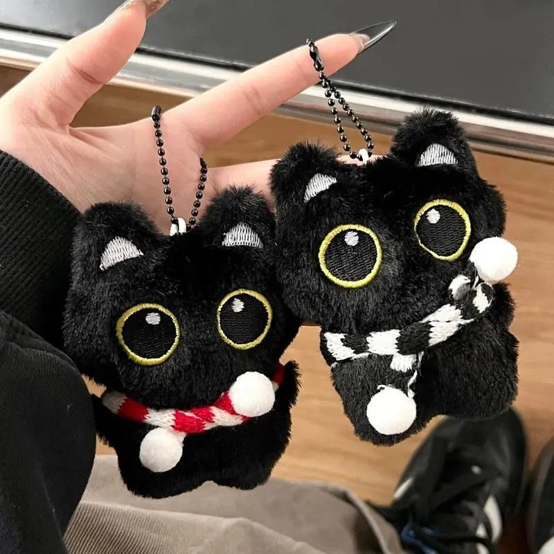 Rantai Kunci Anak Patung Kucing Hitam, Rekaan Mata Besar Berderit Comel ...