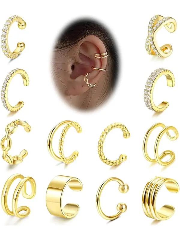Simple Plain Cuff Earrings, Rhinestone Decorated Fake Earrings for Women & Girls, Braid & Chain Simple Design Ear Cuffs, Fashion Jewelry for Daily  Decor 4