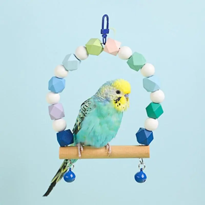 Colorful Wooden Bird Perch Stand, Parrot Paws Grinding Stick Parrots Swing Toy, Bird Cage Hanging Decor for Budgie Parakeet Cockatiel Lovebird, Bird Supplies