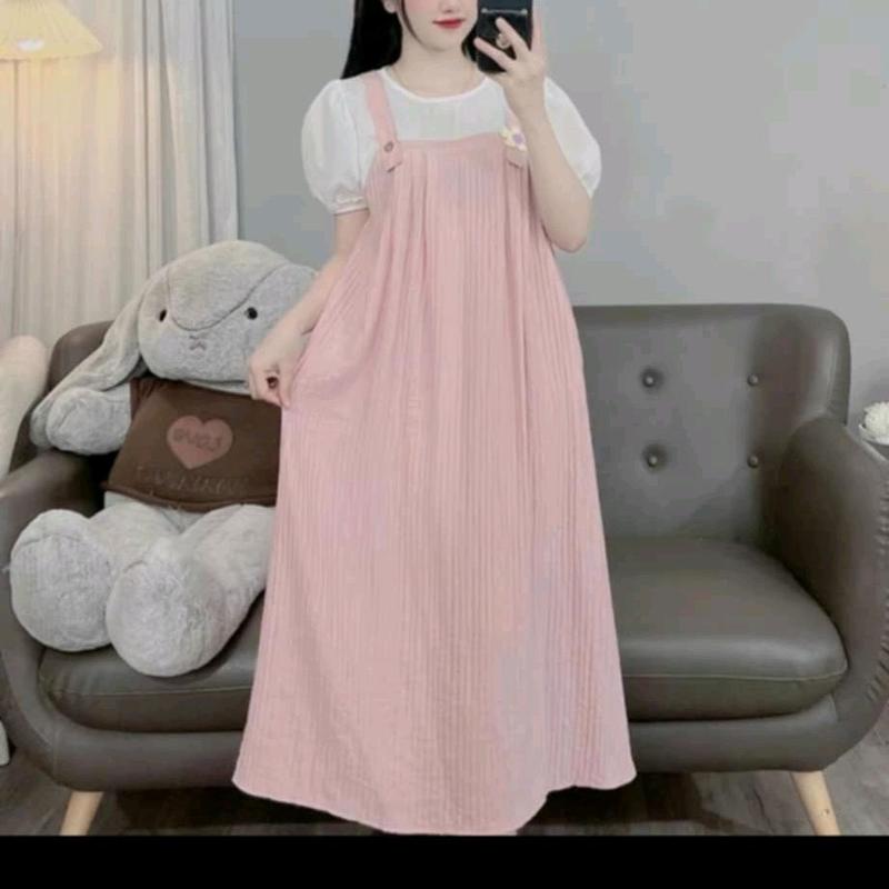 Đầm bầu bigsize yếm liền áo,chất tằm đẹp mặc thỏa mái,dễ chịu cho mẹ và bé