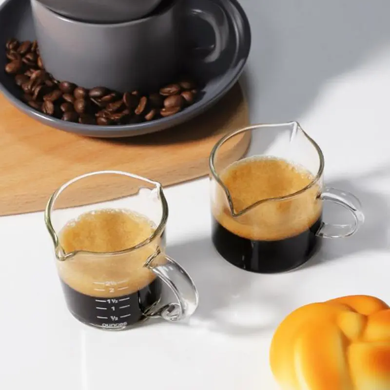 Cốc Đong Thủy Tinh Có Vòi Đôi, 70 / 75Ml, Espresso Shot, Tay Cầm Chịu Nhiệt, Cân Trong, Rượu, Sữa, Cà Phê, Bình Đong 2