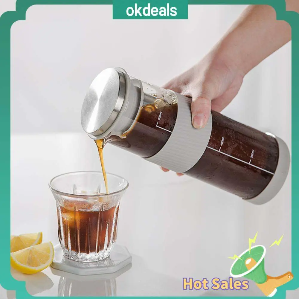 Pembuat Kopi dan Teh Brew Sejuk, Mudah Alih dan Kedap Udara, Pembuat Kopi Ais, Penyedut Teh, Kapasiti 800ml, Cerek Kopi Brew Sejuk, Periuk Kaca Pembuatan Bir, 1 Keping Kitchenware