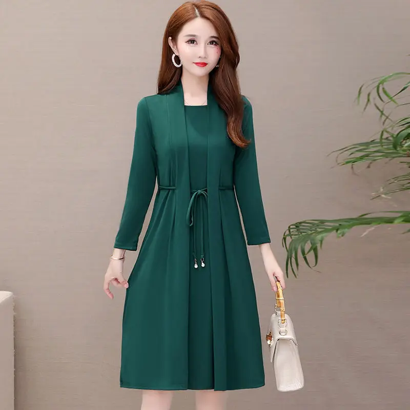 Váy Dài Tay Giả Hai Mảnh Cho Nữ, Trang Phục Cho Mẹ Trung Niên, Dài Trung Bình, Ngoại Cỡ, Mùa Xuân Và Mùa Thu, Mới 7