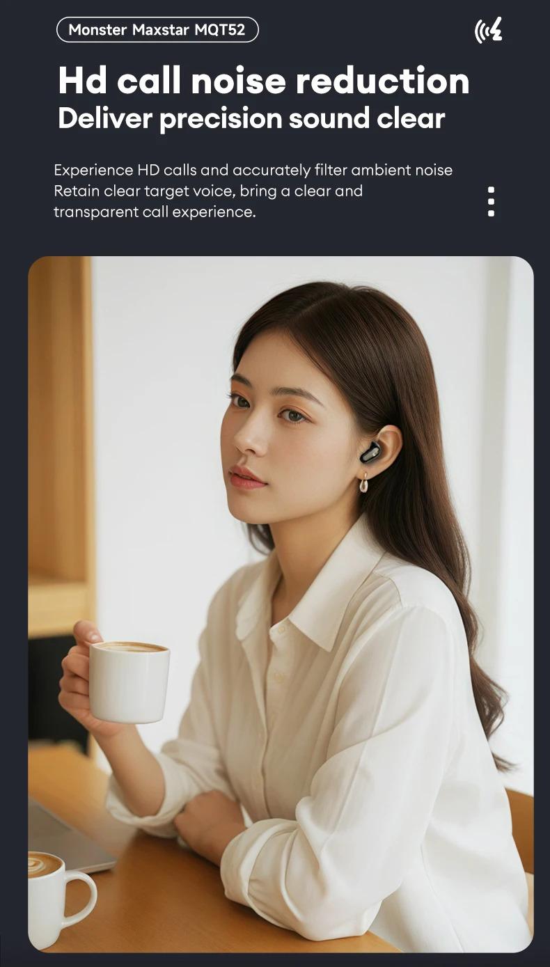 (Best Price)Monster MQT52 TWS Wireless Bluetooth 5.4 Earphones with Surround Sound, Dolby Audio, Low Latency, Noise Reduction, 24H Battery Life, Immersive Audio Headset, Microphone Amplifier (Best Price)Monster MQT52 TWS Wireless Bluetooth 5.4 Earphones with Surround Sound, Dolby Audio, Low Latency, Noise Reduction, 24H Battery Life, Immersive Audio Headset, Microphone Amplifier