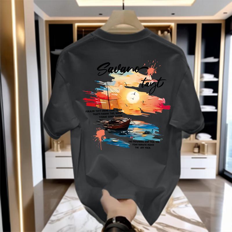 Product Introduction of Áo Thun Nam, In Hình Hoàng Hôn, Tay Ngắn, Dáng Rộng Vừa Vặn, Thoải Mái, Làm Bằng 100% Cotton 7