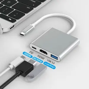 Adapter USB C ke HDMI 3-in-1 - Dukungan Resolusi 4K dengan Pengisian Daya Cepat PD, Hub USB Tipe C untuk Kompatibilitas Laptop dan Tablet