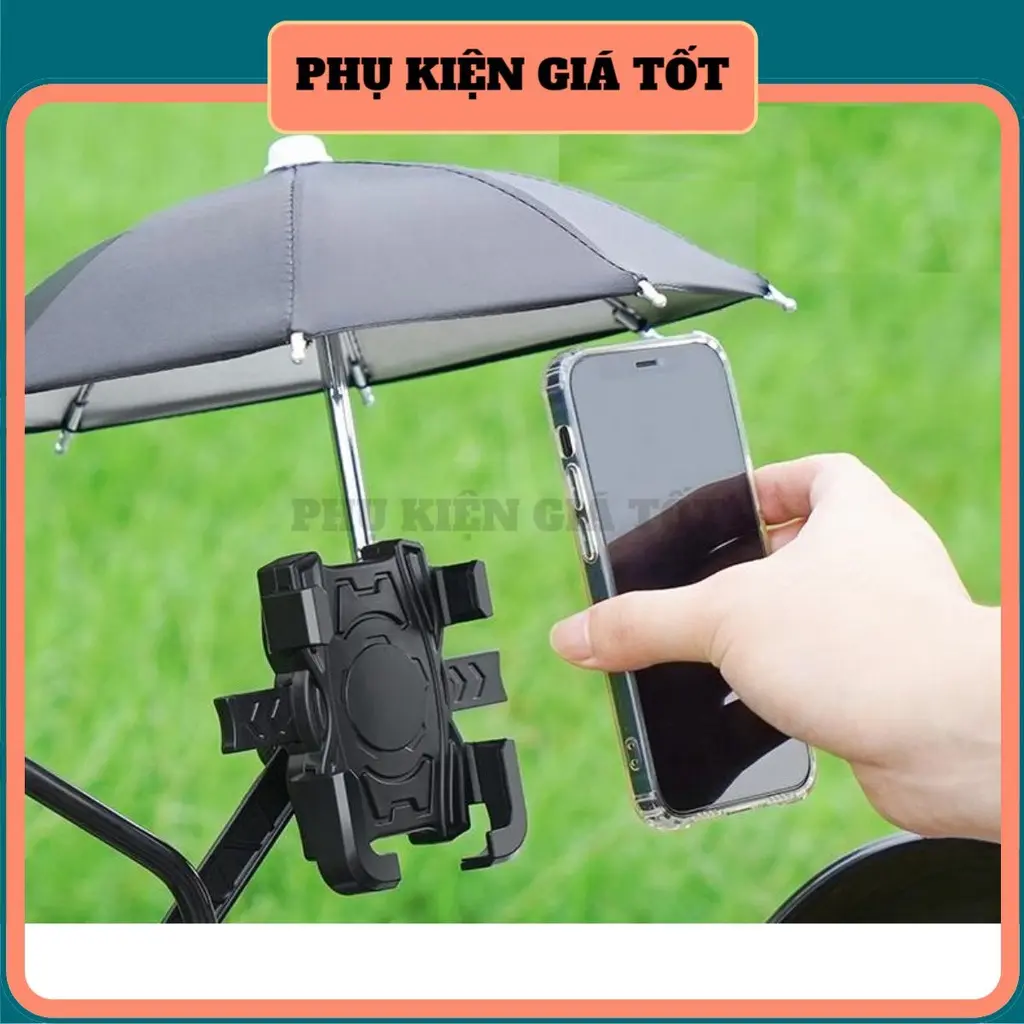 Giá Đỡ Điện Thoại Gắn Chân Gương Xe Máy HT507 có ô dù che mưa che nắng, Chống Cướp Cực Chắc Chắn