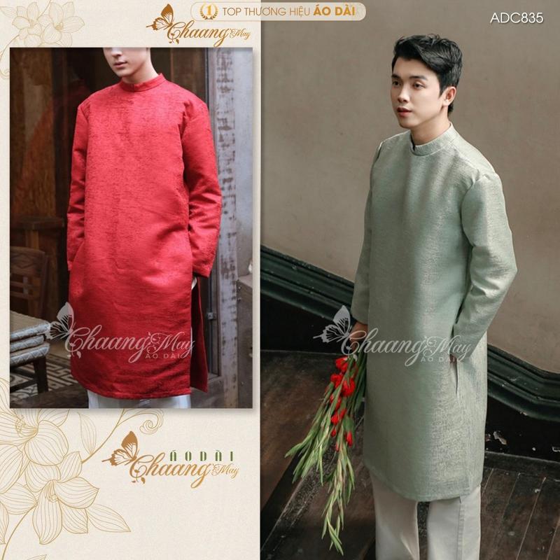 Áo dài cách tân Nam gấm Tafta vân gỗ sồi Chaang may sẵn ADC835 áo dài truyền thống xanh đỏ đô da be kem dự tiệc cưới lễ Tết đẹp Menswear - TẶNG KHĂN XẾP