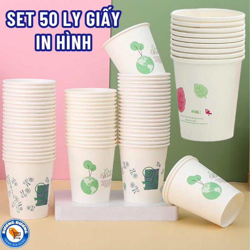 COMBO 100 Ly Giấy In Hình Dễ Thương Cốc Giấy Uống Nước Cà Phê 200ML Dùng 1 Lần An Toàn Vệ Sinh