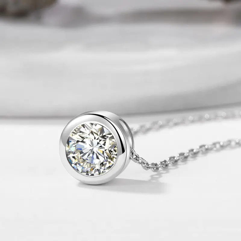 Moissanite S925 Sterling Silver round Bubble Necklace Female Pendant Japanese and Korean Simple Stylish Factory Direct Sales Xiaohongshu Hot 1