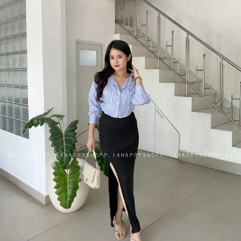 KEMEJA PUFFY / Kemeja Panjang Airflow / Kemeja garis wanita / kemeja crop wanita / kemeja kantor / kemeja wanita crop 3