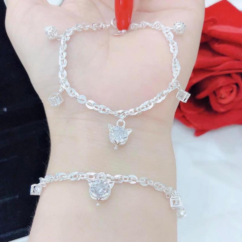 Lắc tay hồ ly  Bạc ta  loại dày dặn , lắc tay treo charm Bạc ta  - Vàng Bạc Khải Khải