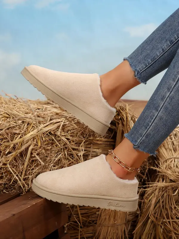 Women's Solid Color Plush Slippers, Casual Soft Comfortable Home Platform Slippers, Warm Slippers for Indoor & Outdoor Use for Fall & Winter 3