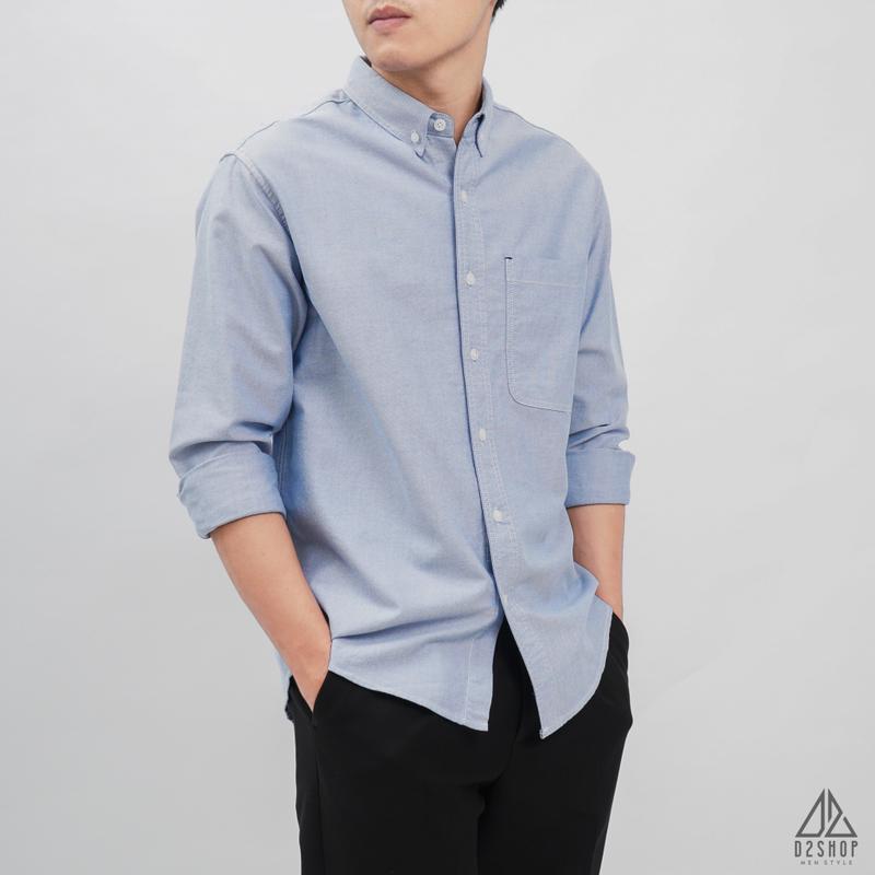 Áo sơ mi D2shop, áo sơ mi dài tay vải pho túi đánh bọ, màu trắng, xám, xanh dương, xanh jean [SM-2311] 1