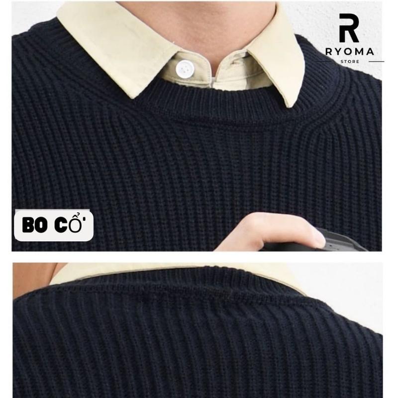 Álen cổ tròn nam nữ, álen RYOMA, chất len lông cừu hạt gạ, dày dặn, ấm áp, form dáng Hàn Áo Menswear Đen 8