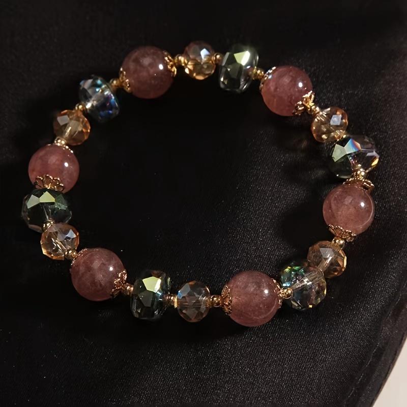 [Strawberry Crystal Beaded Fashion Bracelet] Chic Strawberry & Mixed Crystal Beaded Bracelet - Elastic, Retractable Fashion Jewelry for Women |     Perfect Gift for Birthdays, Valentine's Day, Halloween & Christmas 4