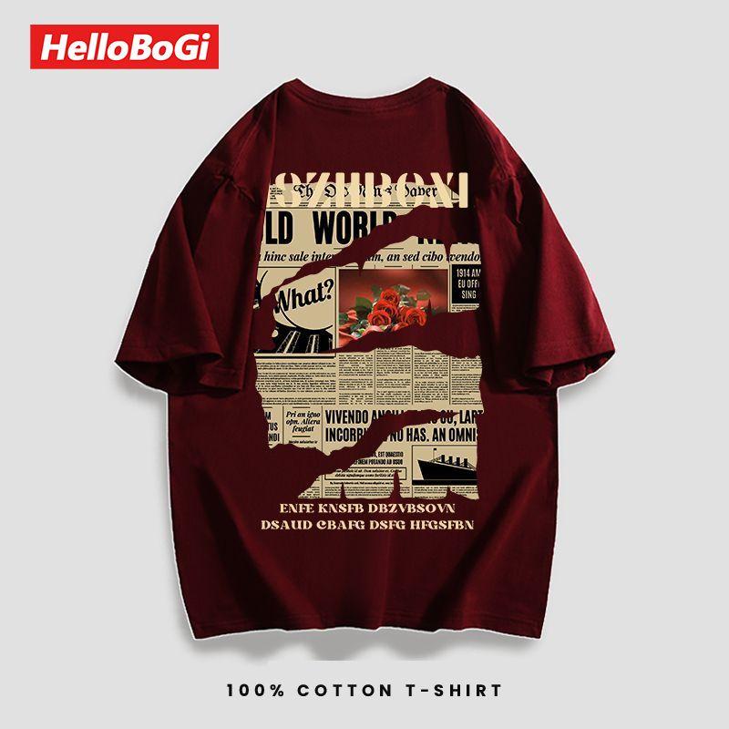Áo Thun Ngắn Tay 100% Cotton, Phong Cách Hàn Quốc, Retro, Thời Trang, In Ấn, Áo Mùa Hè 7