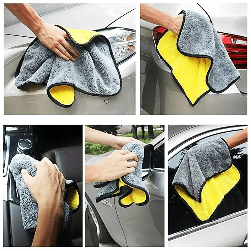 Kain Lap Microfiber 500gsm 30x30cm 30x60cm Premium/Lap Kain Detailing Mobil Motor Kuning Abu/Kain Lap Cuci Motor Mobil Tebal Serbaguna 5
