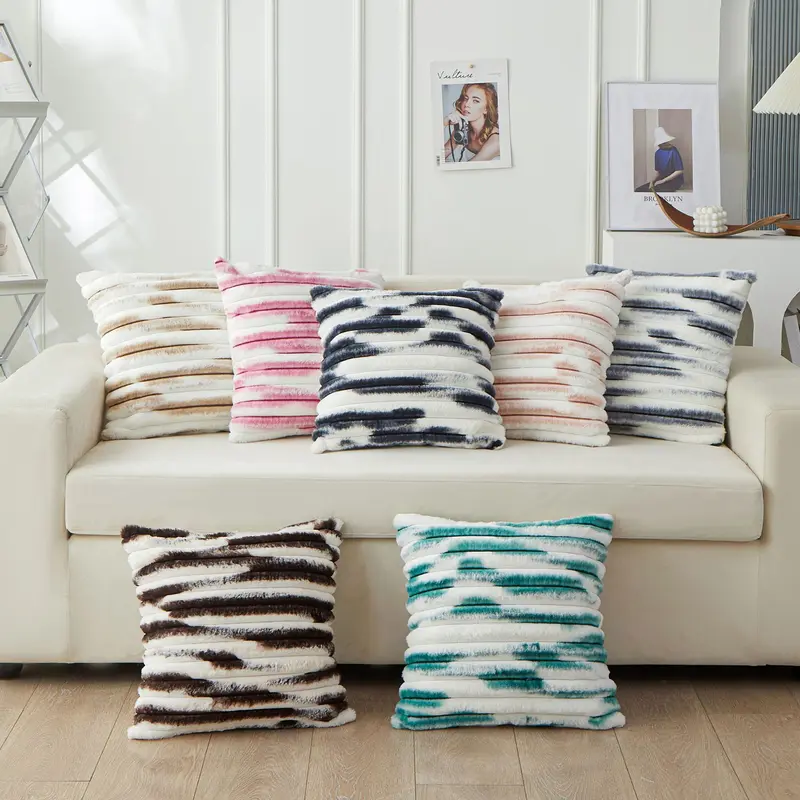 Vỏ gối tựa lưng sofa gối ôm sofa nhung lông ngắn cỡ 45x45cm sọc ngang 0