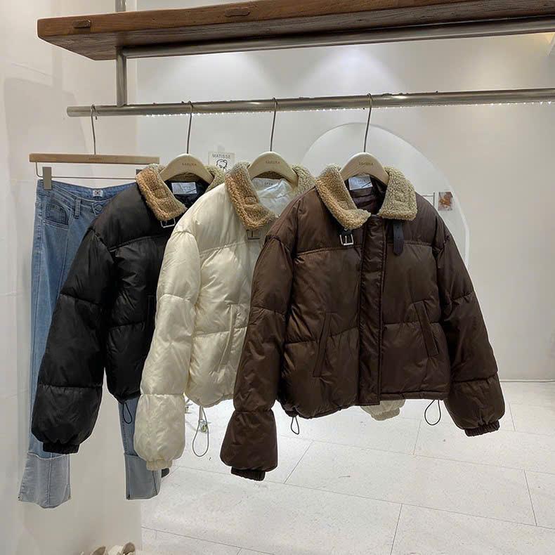 Áo khoác phao nữ cổ lông trần bông lông vũ siêu ấm dáng ngắn chuẩn QC 40-60 kg phong cách hàn quốc Chihua