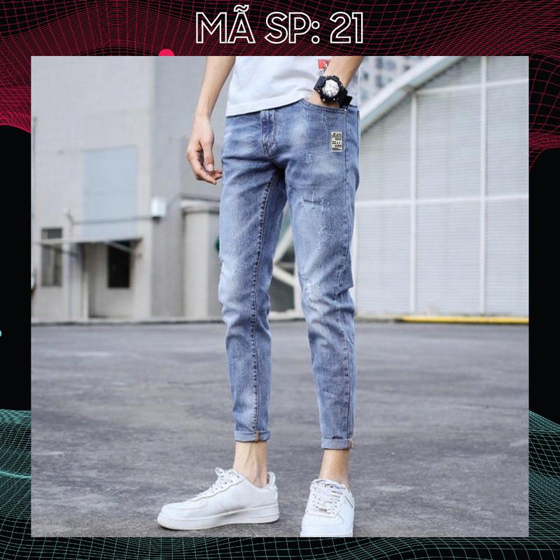 Quần jeans nam rách xước màu xanh nhạt chất bò co dãn tốt form skinny QDS21 kiểu dáng mới Menswear Pants Có Túi