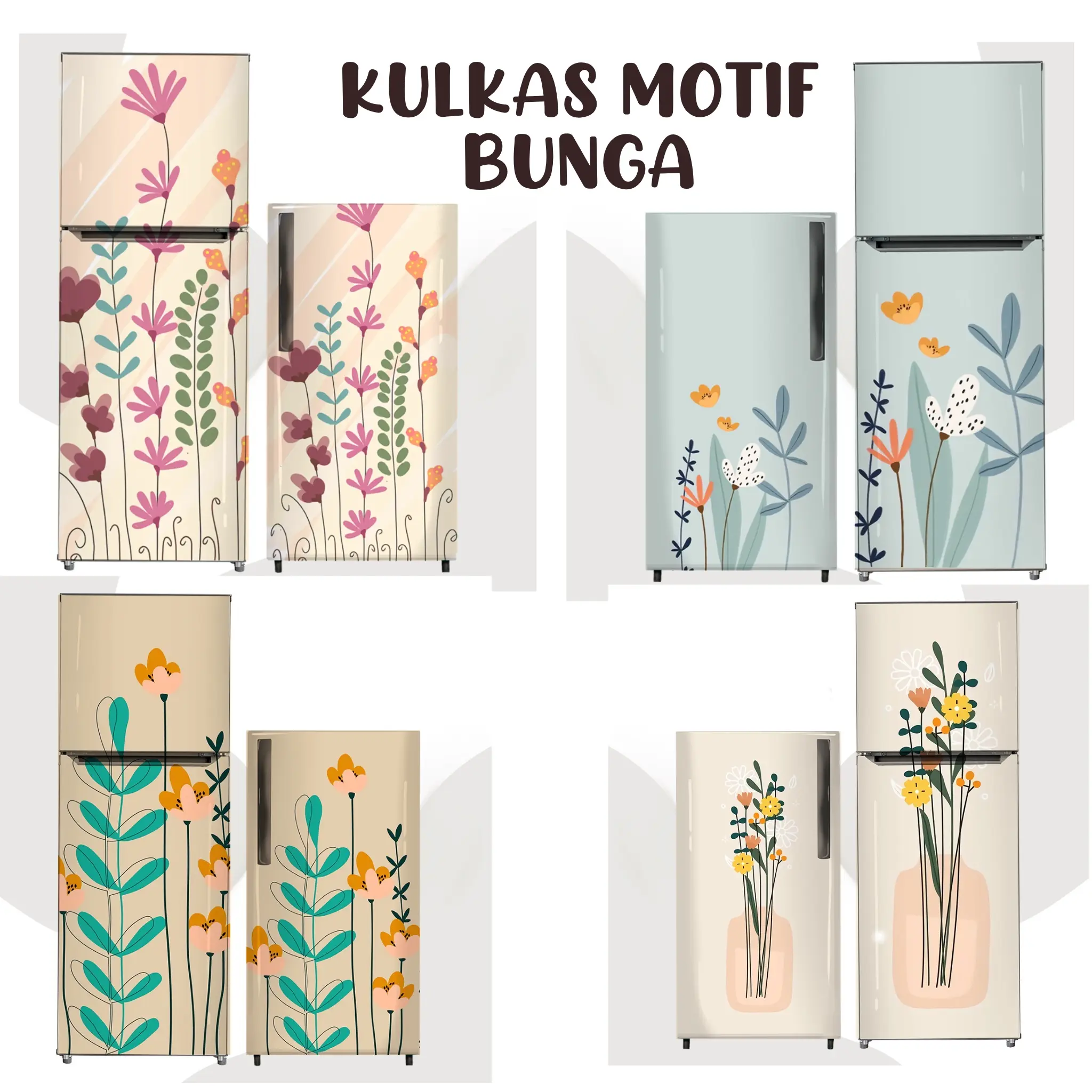 Sticker stiker setiker wall paper kulkas 1 pintu 2 pintu motif bunga aesthetic dekorasi dapur