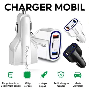 Universal 3-Port USB QC 3.0 TypeC Car Charger - 30W Fast Charging. Compatible with Multiple Devices. High-Quality and Durable. Essential Automotive Accessory.pain