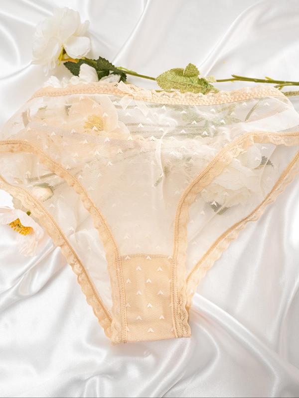 Women's Cute Heart Print Bow Front Contrast Lace Scallop Trim Knicker, Soft Comfy Breathable Cozy Contrast Mesh Panty for Daily Wear, Underwear for All Seasons 5