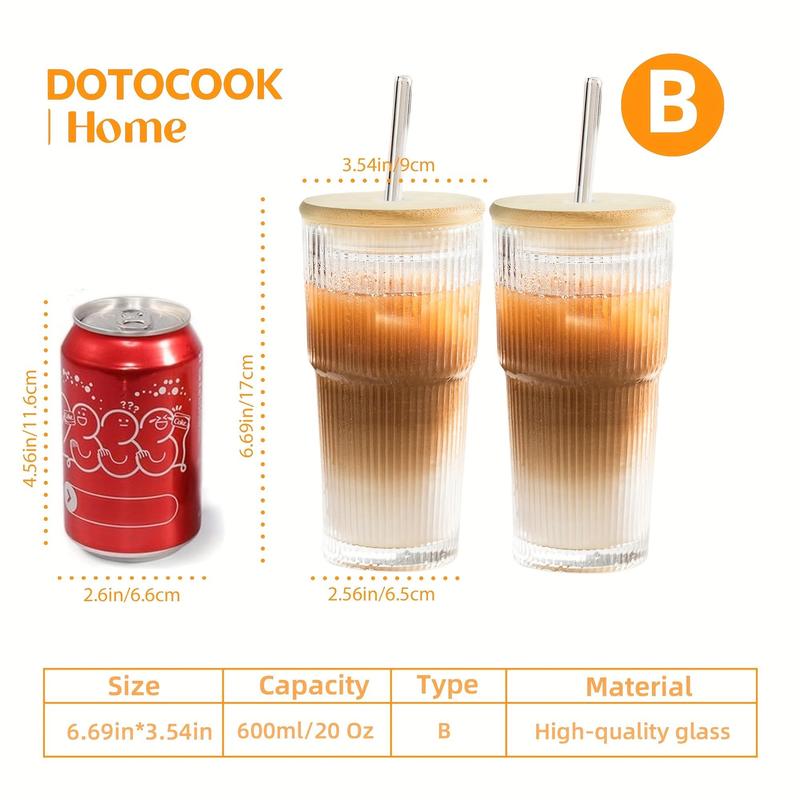 Product Introduction of Clear Glass Tumbler, 2 Counts Vintage Glass Cup with Bamboo Lid & Straw, Drinking Cup for Water, Iced Coffee, Juice, Milk Tea 2