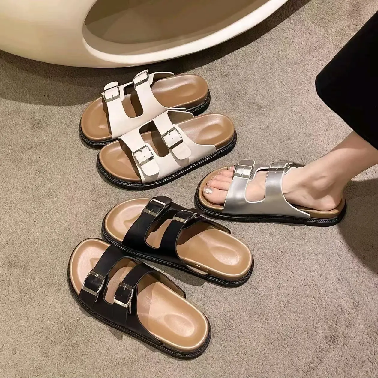 Dép Lê Birkenstock, Dành Cho Nữ, Phong Cách La Mã, Đế Dày, Thời Trang, Dây Đeo Đôi, Khóa, Hở Ngón Chân, Thích Hợp Cho Các Hoạt Động Ngoài Trời, Hàng Mới Về
