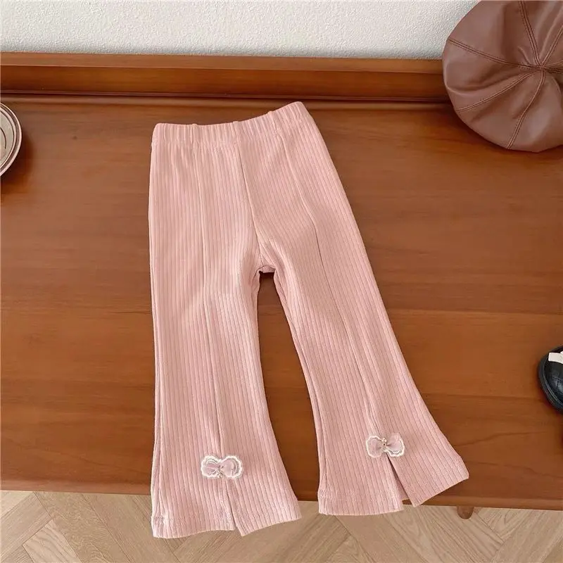 Quần Dài Ống Loe Cho Bé Gái, Quần Dài Dễ Phối Đồ Thời Trang, Có Nơ, Co Giãn, Quần Thường Ngày Thích Hợp Cho Trẻ Em, Thời Trang 2
