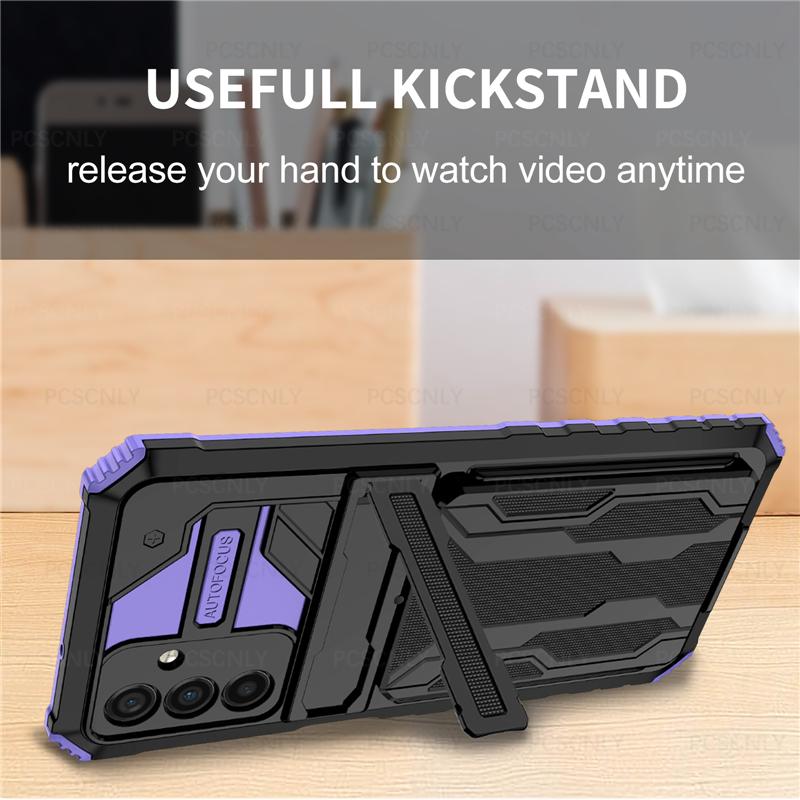 Product Introduction of Card Holder Phone Case For Samsung A35 A55 5G Casing Shockproof Armor Stand Hard Back Cover Multifunctional Galaxy 3