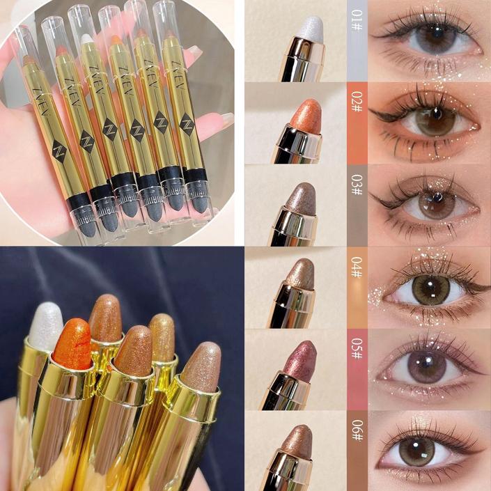 Bút Phấn Mắt, Phát Trực Tiếp Đầy Màu Sắc, Ánh Ngọc Trai, Bóng Mịn, Không Dính, Hiệu Ứng Làm Sáng, Độ Bóng Cao, Hai Đầu, Bút Tơ Tằm Đi nét