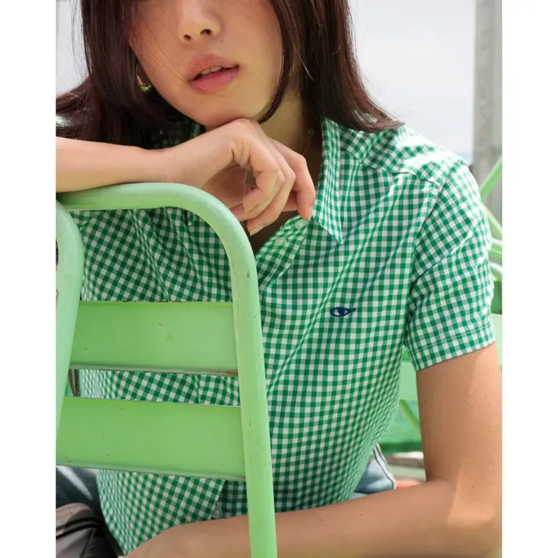 TheBlueTshirt - Áo sơ mi tay ngắn sọc caro phom ngắn cho nữ - BlueMade Boxy Shirt - Boxy 6