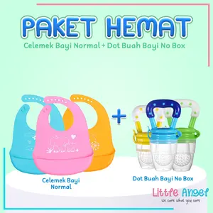 RANDOM PAKET PROMO DOT BUAH BAYI Mpasi  & CELEMEK MAKAN BAYI MPASI Bayi Slaber Silikon Anak Bibs Karet Baby Burb Apron Silicon Anti Air