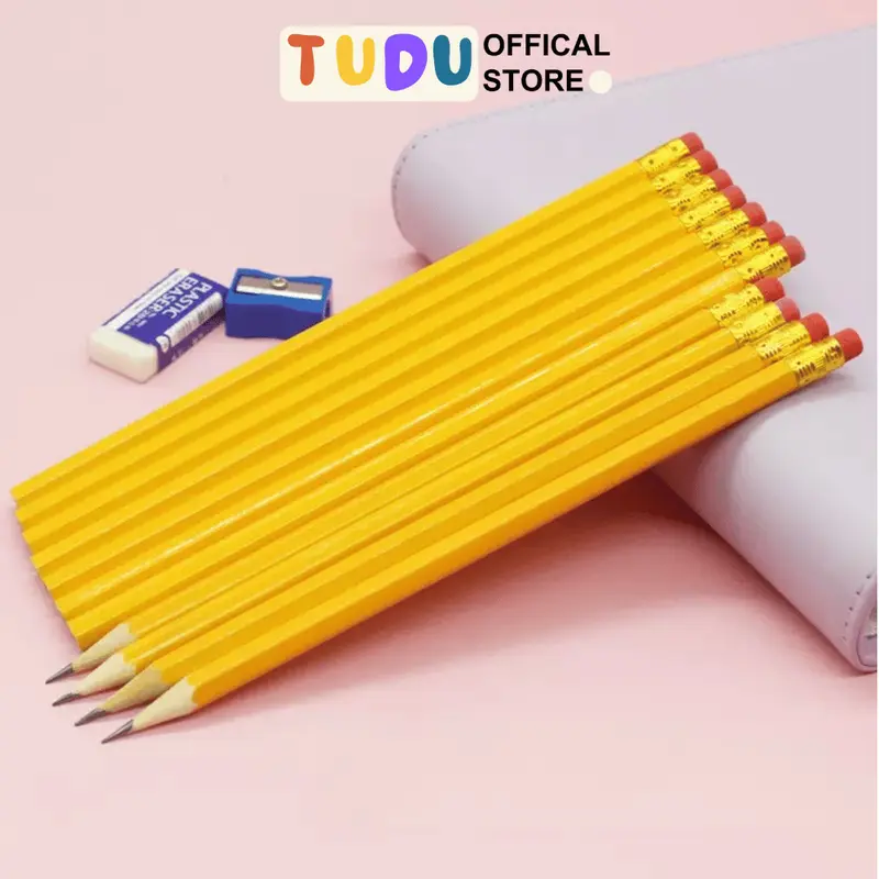 Bút Chì Gỗ Vàng 2B Bút Mềm Loại Tốt Có Đầu Tẩy Tudu