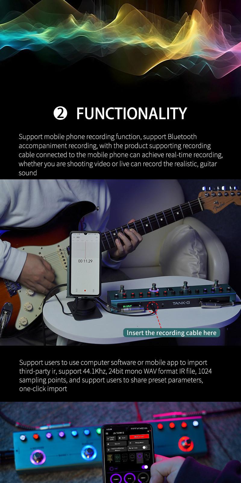 Product Introduction of Bàn đạp đa hiệu ứng, M-VAVE, Phiên bản Tank-G Guitar / Tank-B BASS V2, Có Thể Sạc Lại, 36 cài đặt trước, 9 khe cắm Preamp, 8 khe cắm IR, 3 điều chế / Độ trễ / Hiệu ứng Rung 25
