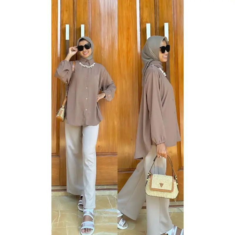 Kemeja Wanita Premium Lengan Balon Karet Kemeja Wanita Polos Basic Lengan Panjang Woman Long Sleeve Original 3