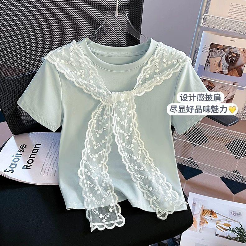 Product Introduction of Áo Thun ngắn Tay Áo Cho Nữ, Khăn Choàng Ren Nóng Bỏng, Áo Dệt Kim Ngắn, Thiết Kế Độc Đáo Hàng Mới Về Mùa Hè 2025 5